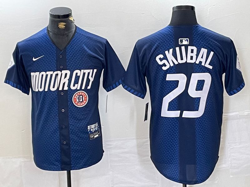 Men Detroit Tigers 29 Skubal Blue City Edition Nike 2024 MLB Jersey style 4